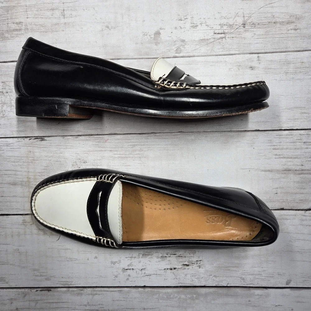 Bass Ziggy Weejuns Penny Loafers Two Tone Women 7M Black White Leather Slip On